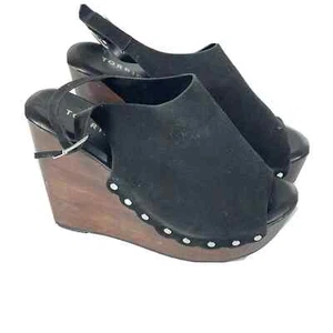 Torrid Suede Platform Wooden Wedge Clog Sandals Womens 8WW Black Studded Buckle - Picture 1 of 10
