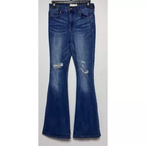 Jeans svasati effetto invecchiato taglia 26 Y2K retrò boho fondo a campana denim festival western - Foto 1 di 4