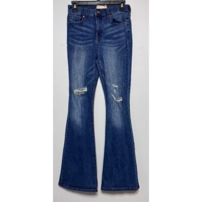 Jeans flare desgastado tamanho 26 Y2K retrô boho parte inferior do sino denim festival faroeste - Imagem 1 de 4