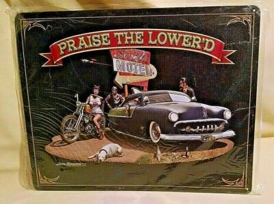 MERCURY TIN SIGN PRAISE THE LOWER'D LARRY GROSSMAN 2015 CHOPPER FRESNO SANDS. - Image 1 of 4