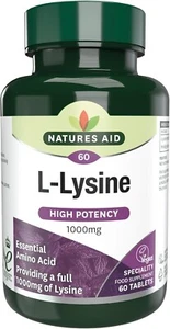 Natures Aid L-Lysine1000 mg,High Potency Essential Amino Acid, Vegan, 60 Tablets - Picture 1 of 6