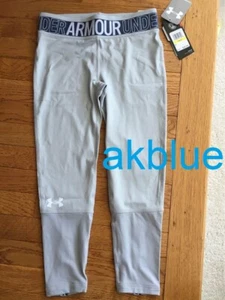 NWT Under Armour LOGO HeatGear Heather gray Ankle Crop Leggings 1347110 Youth M - Picture 1 of 6
