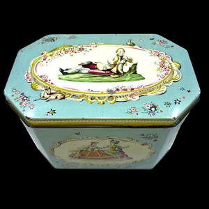 Vintage England Biscuit Tin Huntley & Palmer Baby Blue Nymphs & Shepherds 1930's - Picture 1 of 6