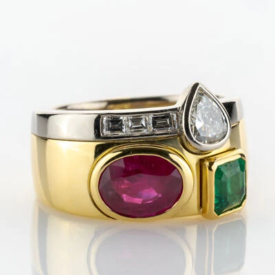 18k gold ring with 0.60ct diamonds, a 0.60ct emerald and a 2.0ct ruby - Image 1 of 4