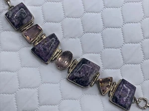 "Charoit & Amethyst Lünette Set in Sterlingsilber 925 Armband • passt 7,25"" ~ 8,5"" - Bild 1 von 19