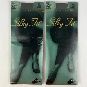 Silky Fit Opaque Knee Highs 2210 Navy One Size 2 Packs Vintage NOS Hosiery Y2K - Picture 1 of 2