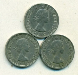 3 DIFFERENT 6 PENCE COINS from GREAT BRITAIN (1964, 1965 & 1966) - Picture 1 of 2