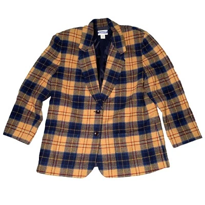 Blazer Pendleton Vintage Años 90 Lana Virgen Dos Botones Azul Amarillo Cuadros Hombres Talla L Foto 1 de 4