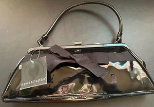 New Vintage Style Apostrophe Womens Black Parent Leather Sachel Handbag Purse - Picture 1 of 6
