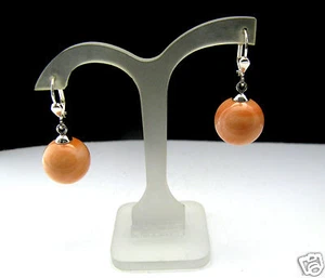 Ohrringe Ohrhänger Edelsteine Muschelkoralle orange Kugel 14mm Silber - Bild 1 von 1