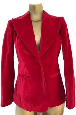 VINTAGE 80s Disco Era BLOOMINGDALES Red VELVET TUXEDO Smoking JACKET Size 2P - Image 1 of 4