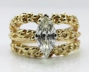 Anello Multi Fascia Oro Giallo 14K 0,80-1ct Diamante Taglio Marquise Naturale Misura 8 FZZ - Foto 1 di 6