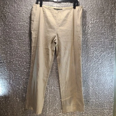 Ralph Lauren Black Label Pants Women 12 Beige Shimmer Linen Cotton Ankle Trouser - Image 1 of 4