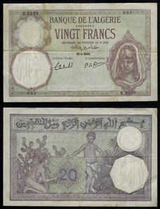 Currency January 30, 1942 Algeria 20 Francs Banknote Pick 78c Extremely Fine - Picture 1 of 1