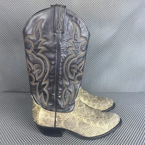 Vintage Tony Lama Cowboy Boots Womens 7 D Brown Snakeskin Western Made In USA - Picture 1 of 14