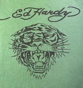 T-shirt Ed Hardy uomo grande verde con logo nero - Foto 1 di 10