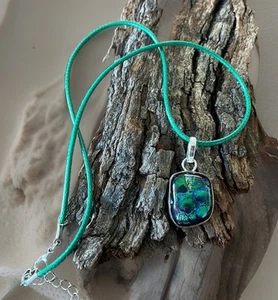 Collar colgante de vidrio dicroico - Chapado en plata de ley 925 - Nuevo - Imagen 1 de 4