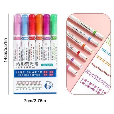 6X schnell trocknende bunte Curve Textmarker Cute Hand Creative Marker Pen) - Bild 1 von 4