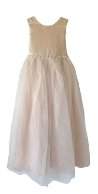 Girls Size 10 Sleeveless Satin Top Chiffon Skirt Pearl Trim Maxi Formal Dress - Image 1 of 4