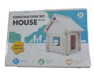 Wooden Log Cabin Construction Set House No.1 BK 51 Pieces Natural Wood Toy New - Picture 1 of 10