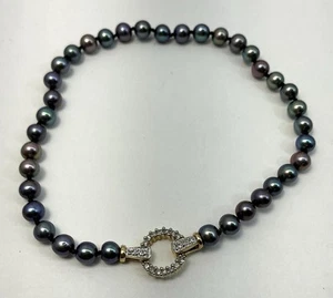 BRACCIALE PERLE E DIAMANTI ORO GIALLO 14K - PERLE BLUASTRE/VERDI (J1314) - Foto 1 di 4
