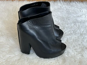 BALENCIAGA Women’s Size Size 6 (36) Black leather platform Mules Peep Toe Chunky - Picture 1 of 17