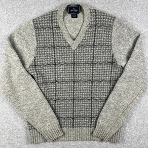Brooks Brothers 100% Shetland Wool Sweater V-Neck Pullover Knit Small Mens Beige - Picture 1 of 7