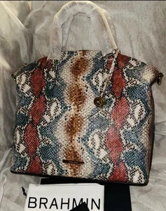 BRAHMIN DUXBURY UMHÄNGETASCHE SCHLANGENPRÄGUNG BLAU/ROST/HELLBRAUN LEDER GR. LRG + STAUBBEUTEL - Bild 1 von 11