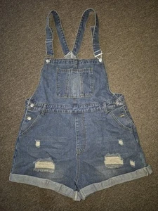 Shein 1XL Distressed Blue Denim Overalls Shorts Adjustable Straps BNWOT - Picture 1 of 2