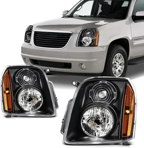 For 2007-2014 GMC Yukon XL1500 2500 Black Headlights 07-14 Headlamps Left+Right - Bild 1 von 10