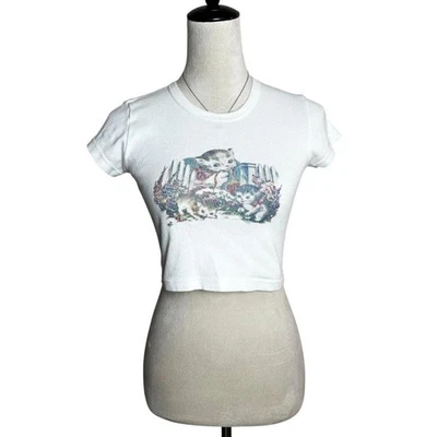 Brandy Melville Y2K Cat Graphic Baby Tee | Cropped Top S | Ashlyn Kitten Top - Image 1 of 4