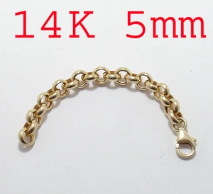 5mm Rolo Link Bracelet Necklace Extender for Pendant Charm REAL 14K Yellow Gold - Picture 1 of 1