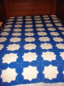 Handmade Handcrafted Blue White Granny Square Crochet Afghan Throw Blanket - Picture 1 of 5
