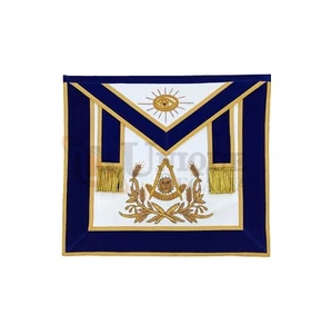 Masonic Past Master Hand Embroided Apron Gold/Silver  Embroidery Blue Velvet - Picture 1 of 6