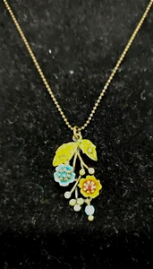 Michal Negrin SIGNED Swarovski Crystals Faux Turquoise Flowers Pendant Necklace - Picture 1 of 1