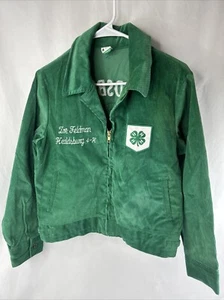 Giacca vintage 4H Club verde in velluto a coste ricamato con zip donna S made in USA - Foto 1 di 9
