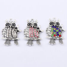 3pcs Rhinestone Owl Bird Animal Charms Pendants For DIY Supplies Jewelry Making