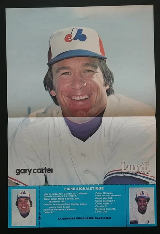 1970's Gary  Carter Expos 11" 7/8 by 16" in. Poster Lundi full size Cover