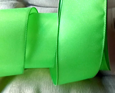 Lime 2.5" x 4 yards Wired Ribbon Iridescent Mist Shimmer Summer Easter Christmas - Image 1 of 4