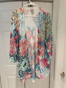 Chico’s Multicolor High-Low Hem Open Front Cardigan 3/4 Sleeve XL-3 - Picture 1 of 17