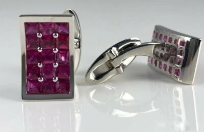 Classic 3.40CT Fine Burmese Rubies Men's Cufflinks In 925 Solid Sterling Silver - Image 1 of 3