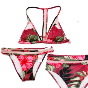 Victoria's Secret swim set Mesh Strappy Crop top highwaist bikini bottom floral - Picture 1 of 10