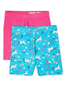 Wonder Nation Girls Bike Shorts 2 Pair Size X-SMALL (4-5) Pink & Blue Unicorns - Picture 1 of 1