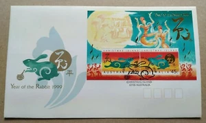 1999 Christmas Island Zodiac Animals Lunar Year of the Rabbit Mini-Sheet MS FDC - Picture 1 of 3