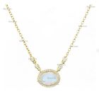 Oval Moonstone Natural Halo Diamond Pendent Necklace In 14K Yellow Gold Jewelry