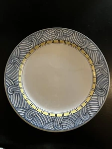 4 set L'ANTICA Di DERUTA Plates 12" Blue Yellow Swirl Art Deco MCM White - Picture 1 of 8