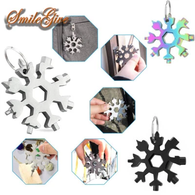 Portable 18 in1 EDC Gear Wrench Snowflake Multi Tool Travel Screwdriver KeyChain