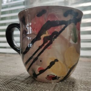 Studio Art Pottery Coffee Mug Vintage Hand Painted Abstract Art signed