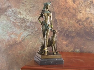 Bronze Sculpture Cleopatra With Panther – Masterpiece Egyptian Elegance - Picture 1 of 8