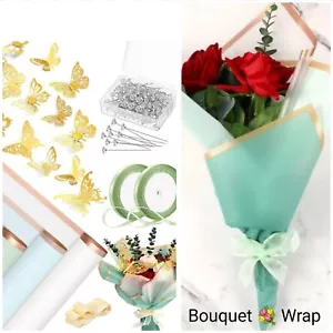 80 Sheet Flower Bouquet Wrap Butterflies Mint - Picture 1 of 6